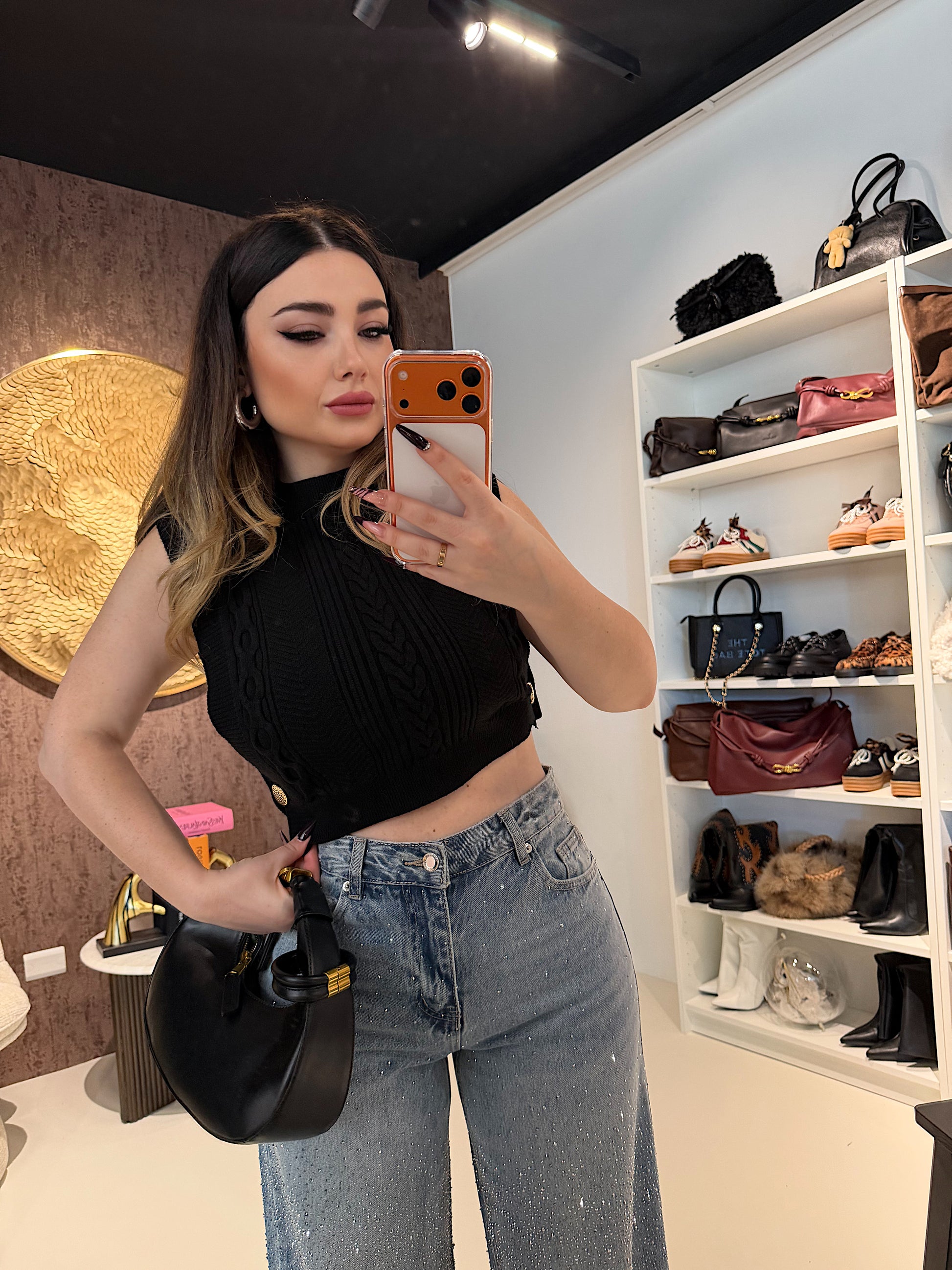 Smanicato crop a trecce con bottoni oro - R.a. Boutique