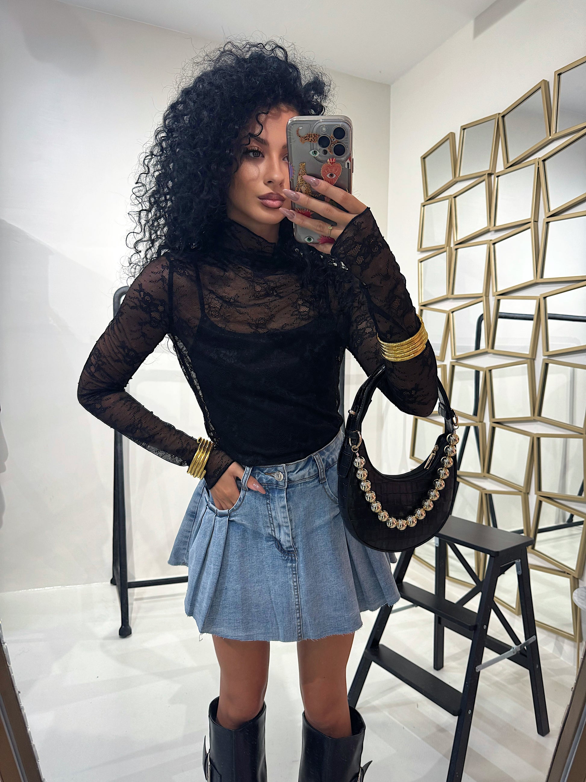 Maglia in pizzo collo alto - R.a. Boutique