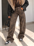 Jeans Leopardato Wide Leg Marrone - R.a. Boutique