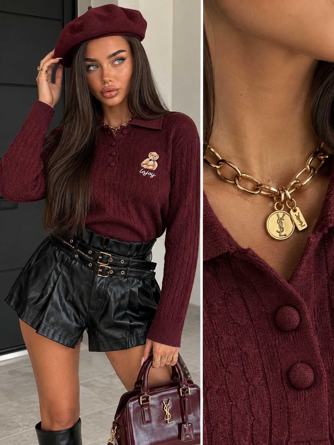 Short Effetto Pelle con Doppia Cintura Nero - R.a. Boutique