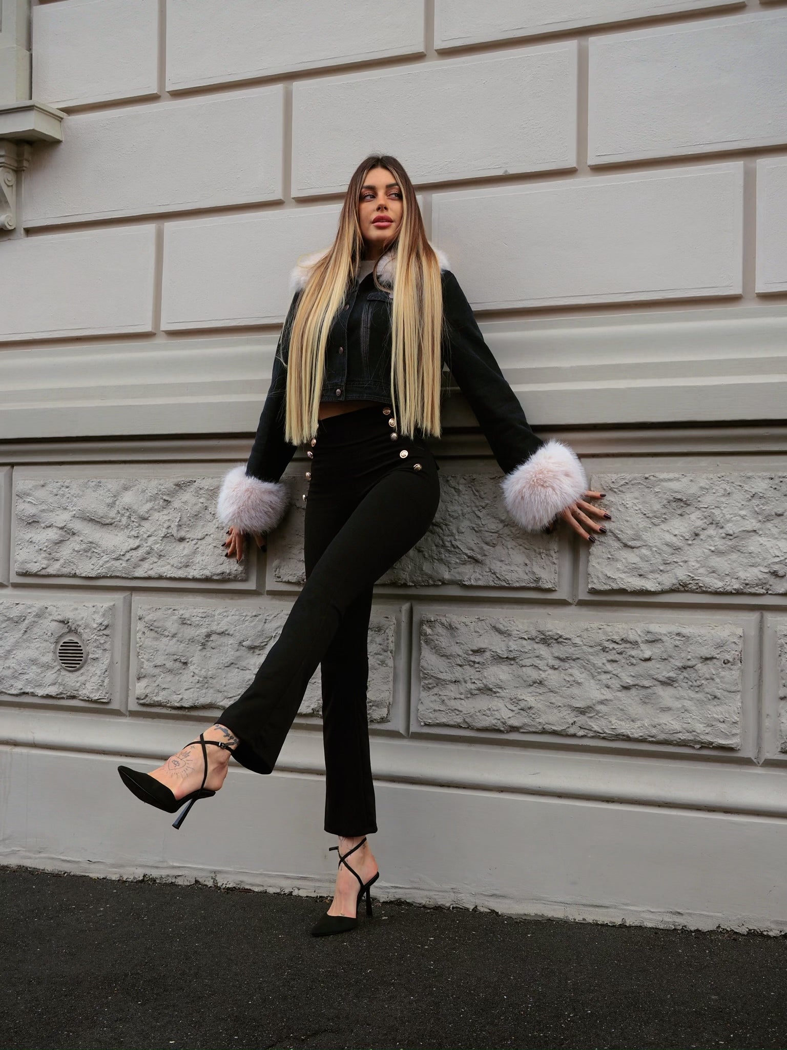 Giaccone in jeans con pelo - R.a. Boutique 