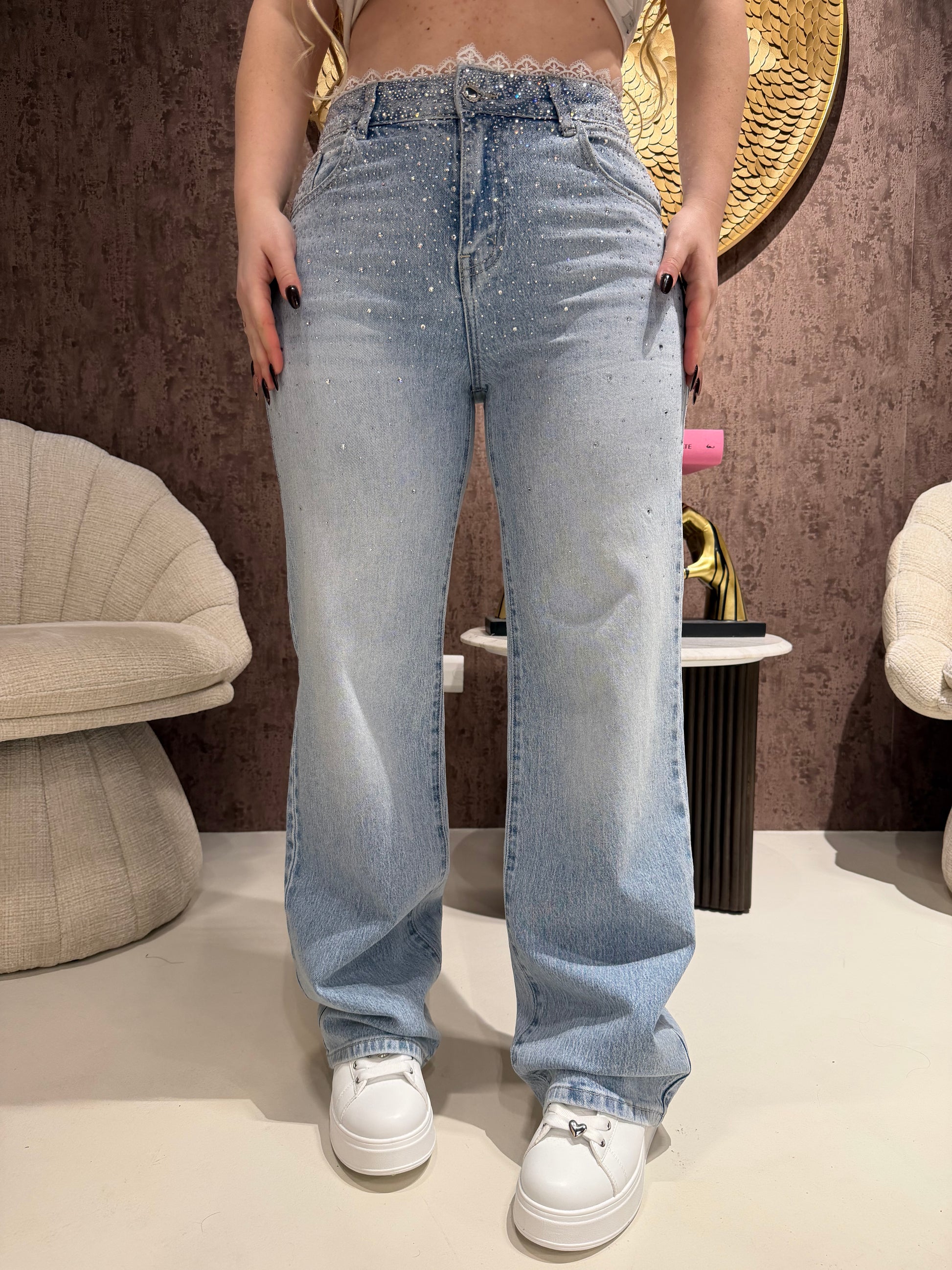 Jeans con brillantini e pizzo - R.a. Boutique