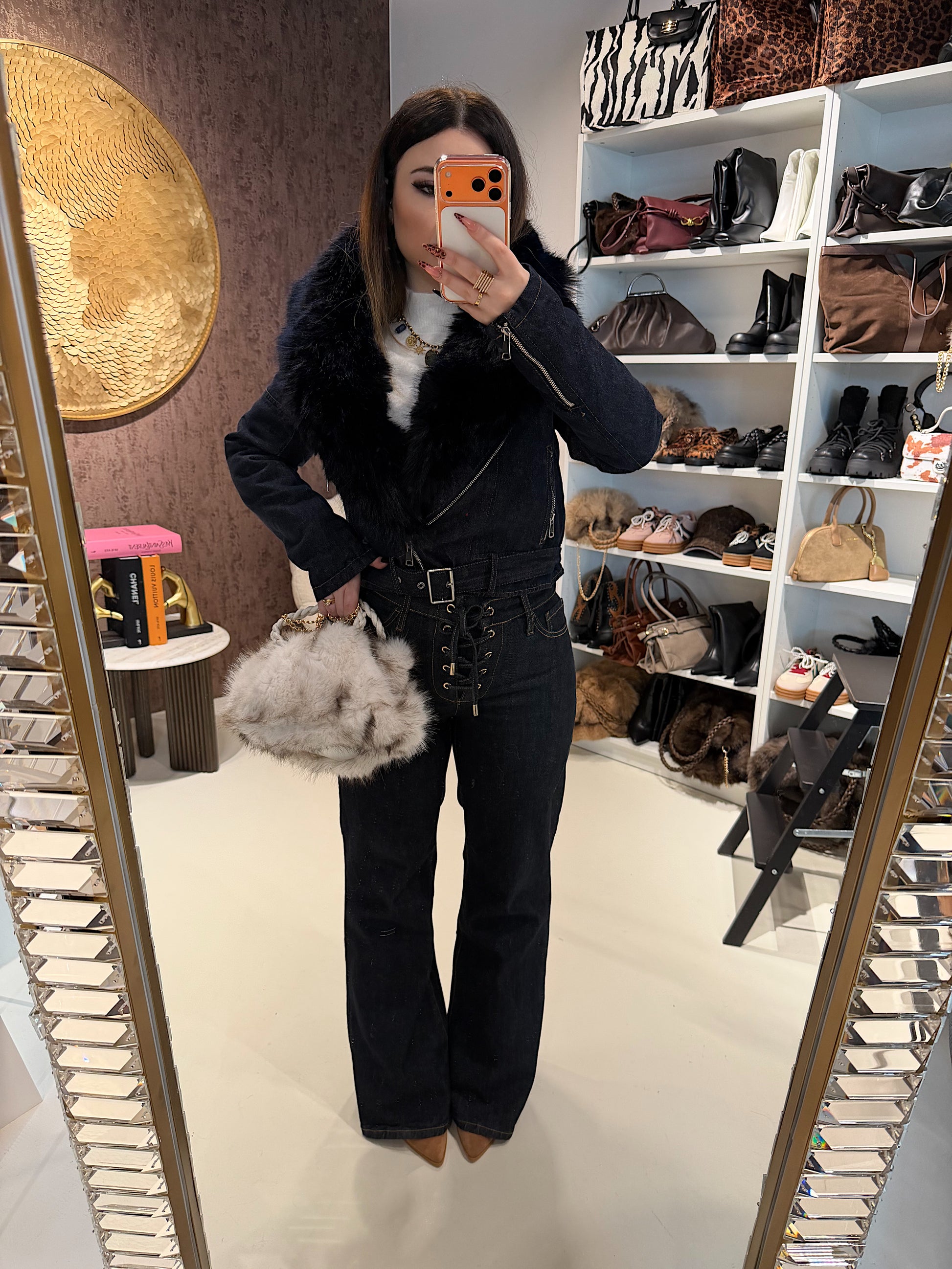 Giacca Denim Luxury Fur Navy - R.a. Boutique