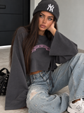Felpa Crop Grigia con Stampa Rosa e Lacci Laterali - R.a. Boutique