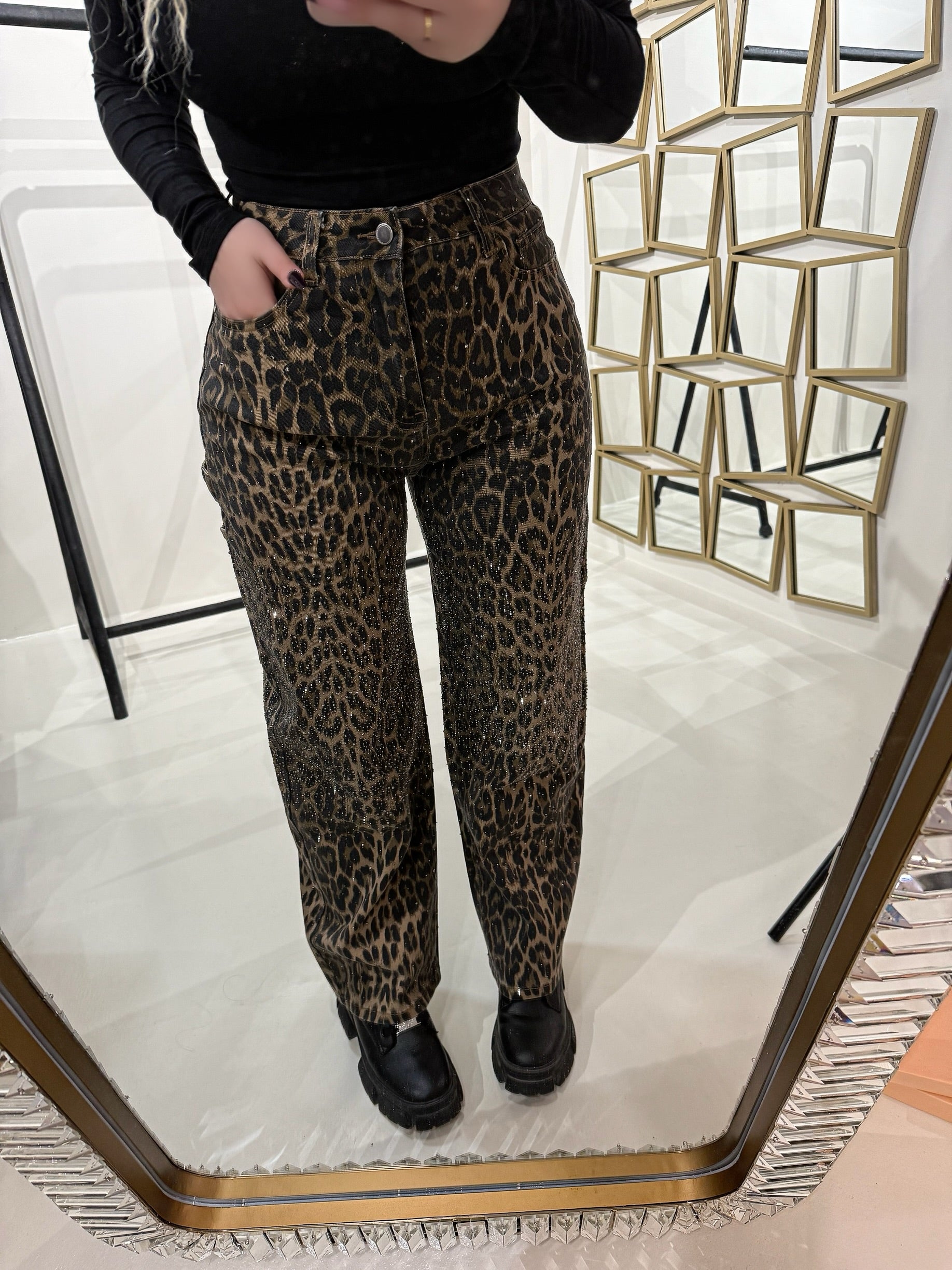 Pantalone con strass animalier - R.a. Boutique