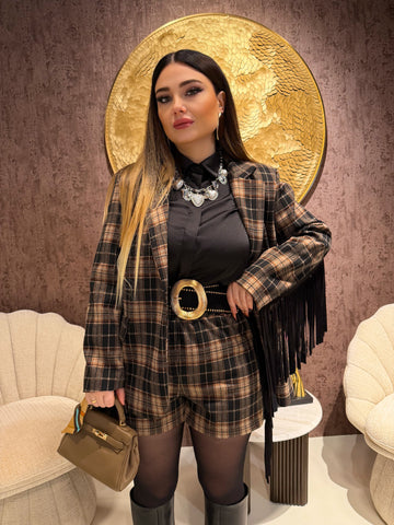 Completo in tweed short e giacca con frange laterali - R.a. Boutique