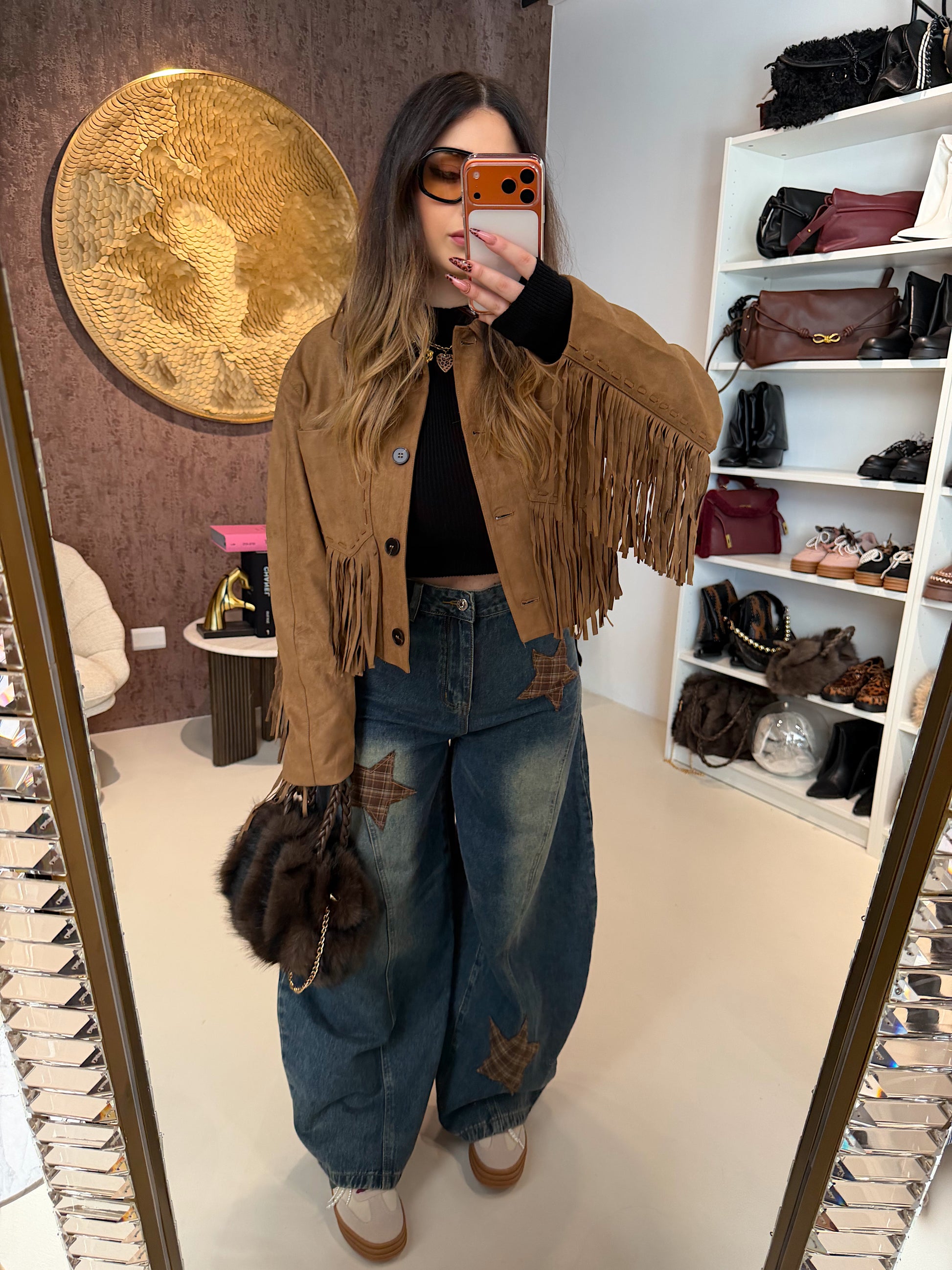 Giacca in camoscio con frange - R.a. Boutique