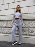 Completo maglia e pantalone grigio a righe - R.a. Boutique 