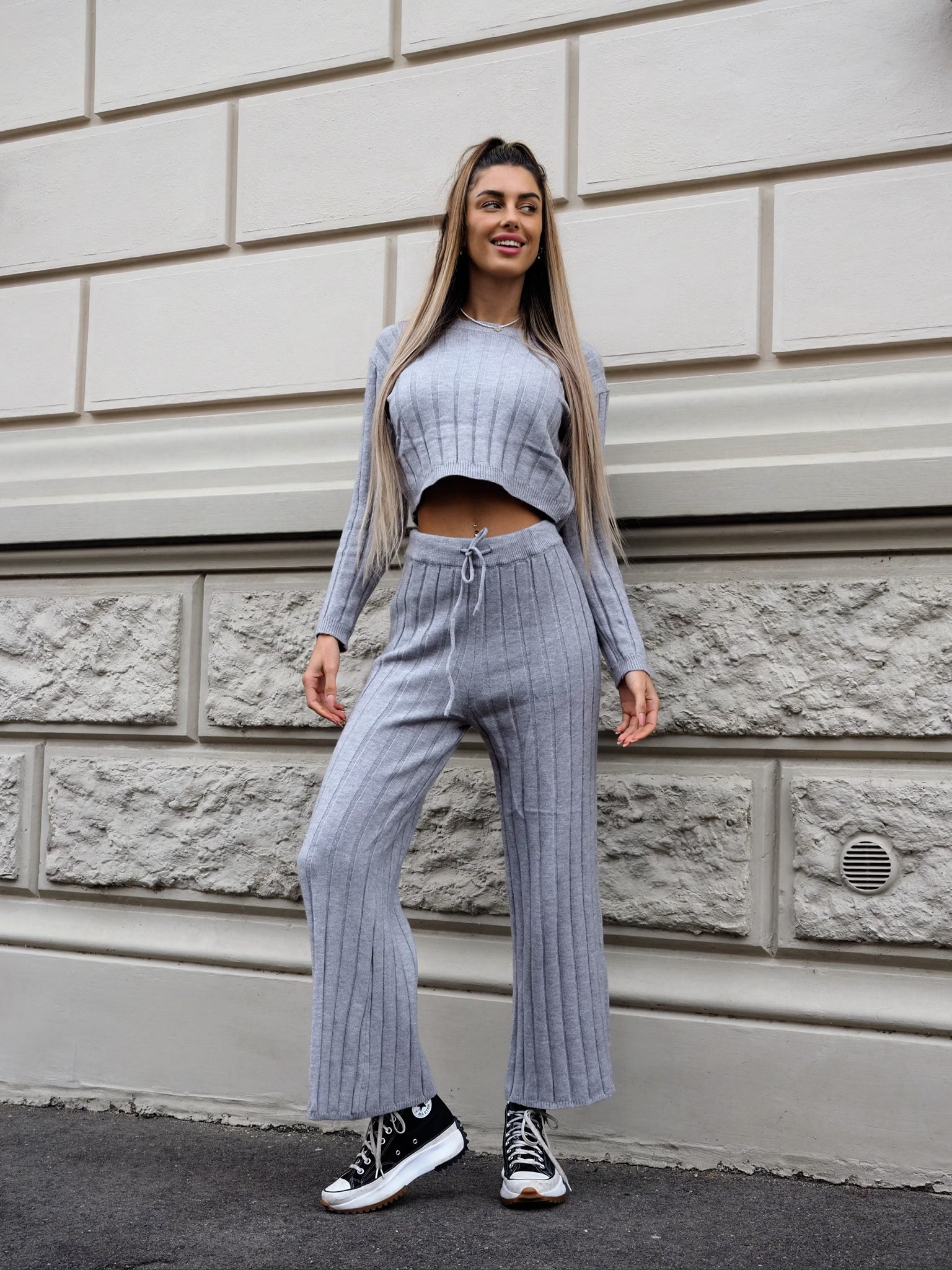 Completo maglia e pantalone grigio a righe - R.a. Boutique 