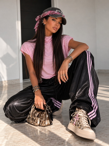 Pantalone Street Glow con Bande Rosa