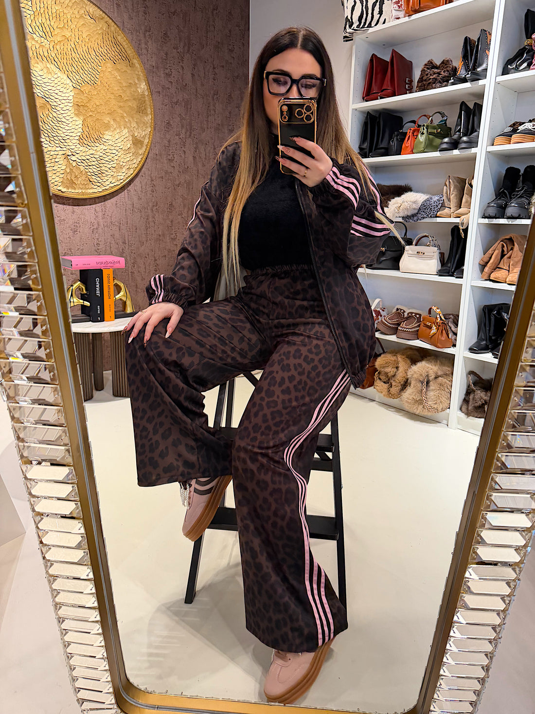 Giacca maculata con bande rosa