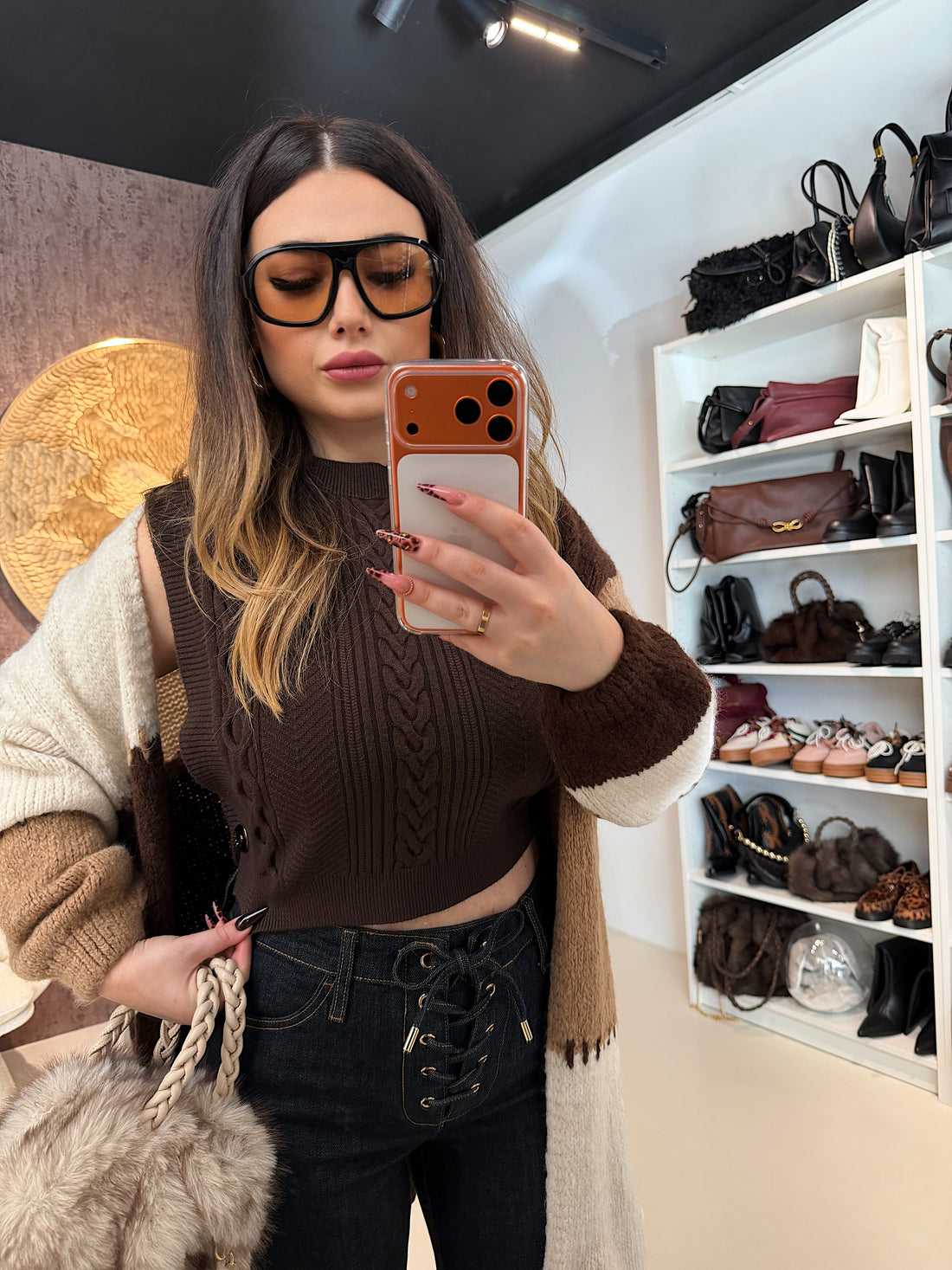 Smanicato crop a trecce con bottoni oro - R.a. Boutique