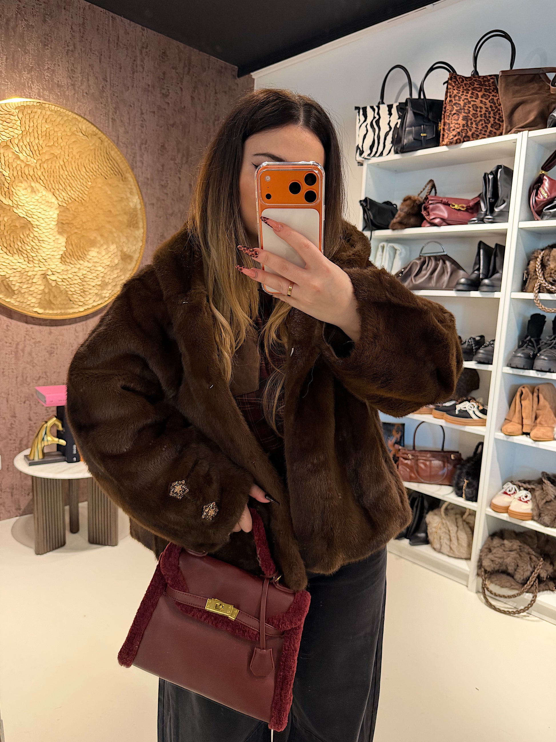 Giacca Pelliccia Elegance bordeaux e marrone - R.a. Boutique