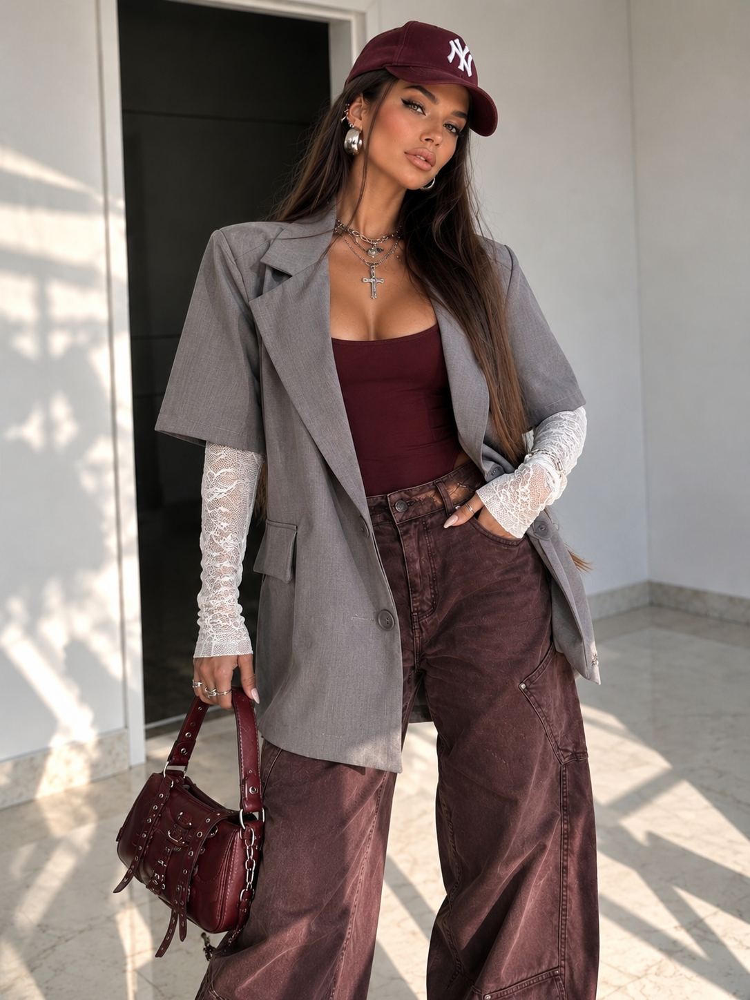 Blazer oversize con maniche in pizzo - R.a. Boutique