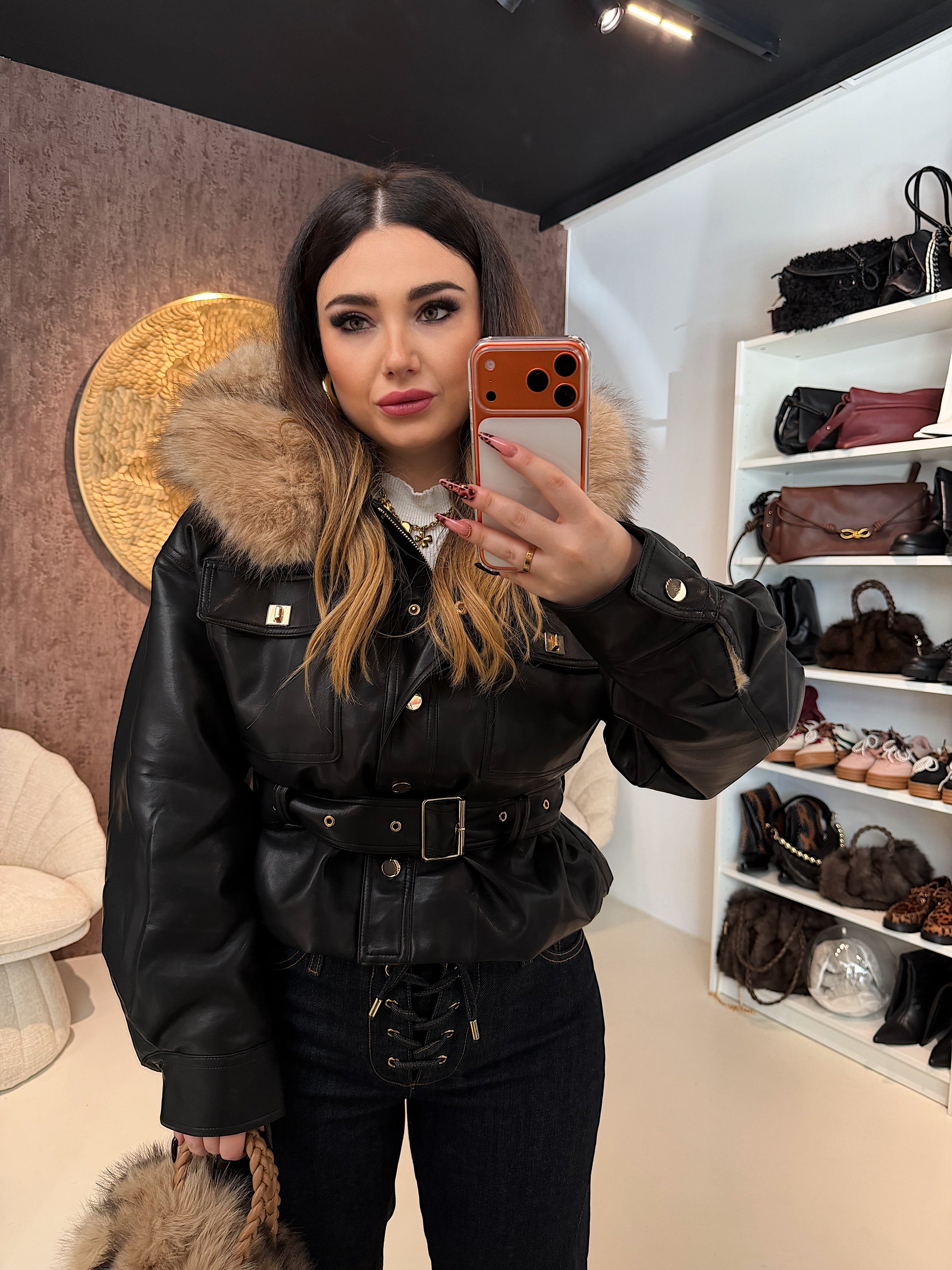 Giaccone con Cintura e Collo in Eco-pelle - R.a. Boutique