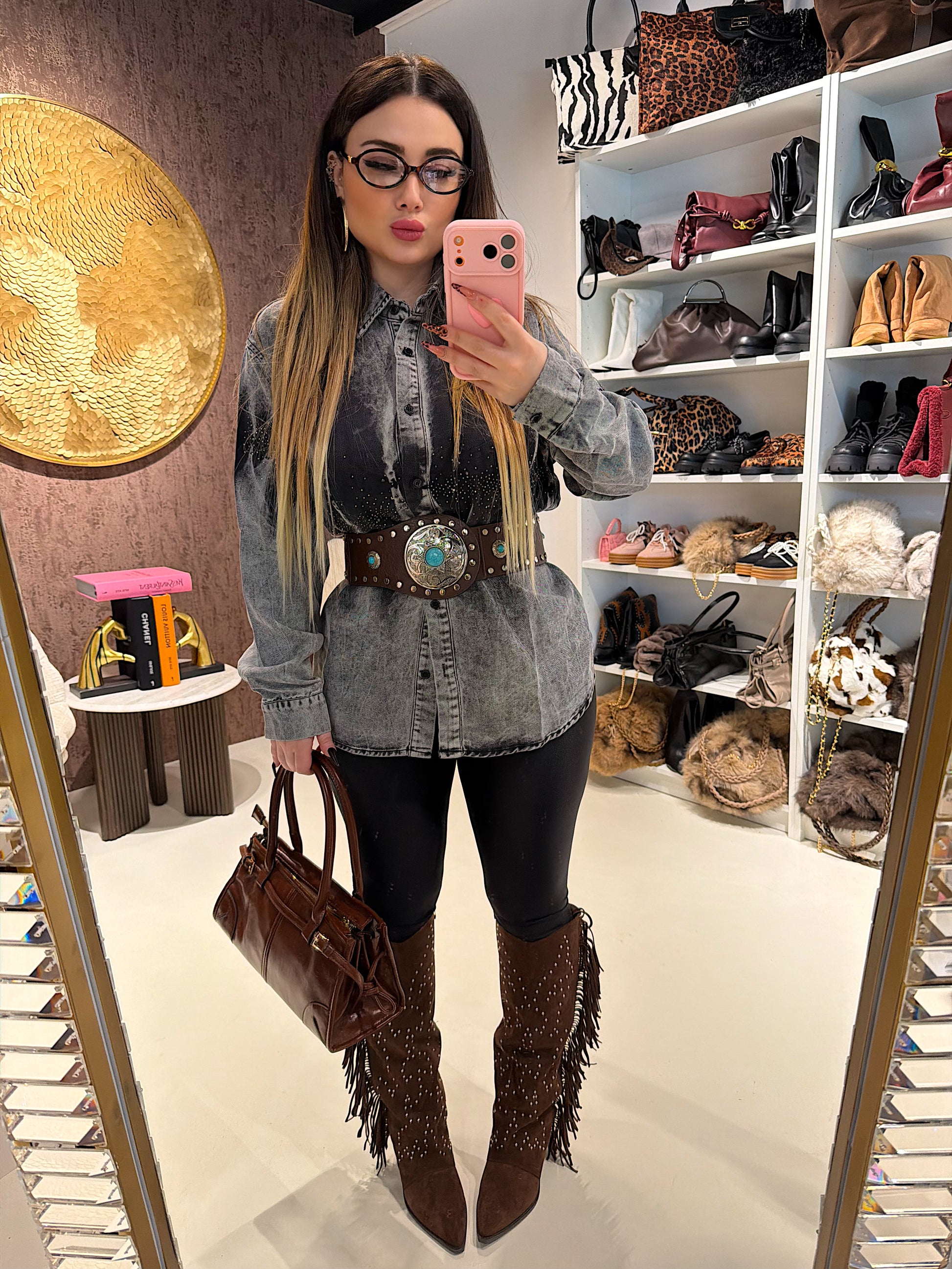 Maxi camicione in jeans e strass - R.a. Boutique