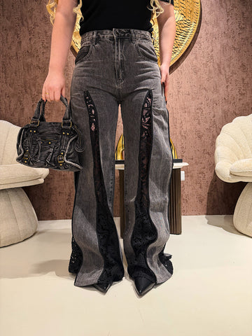 Jeans Lace Split Black - R.a. Boutique