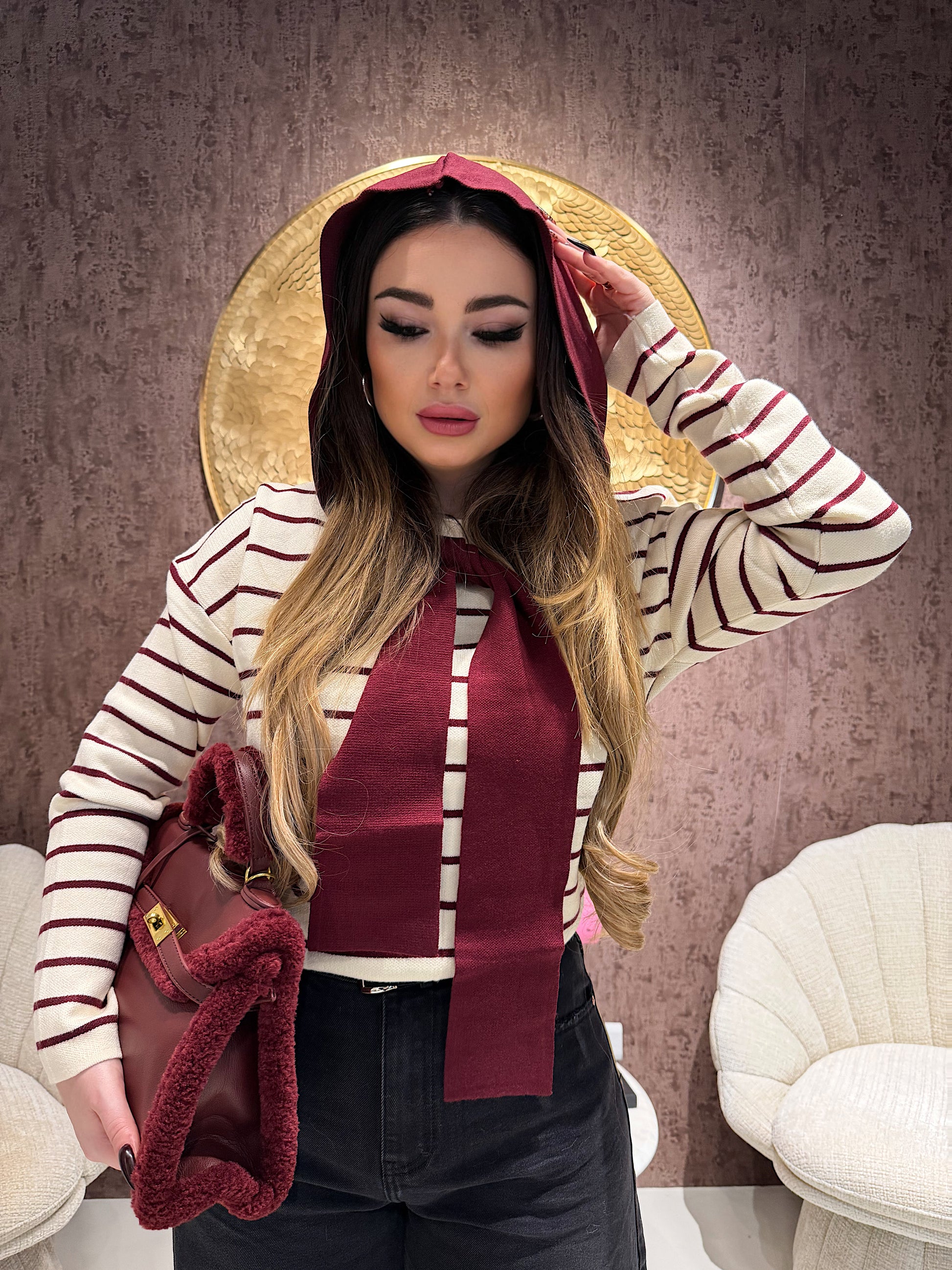 Maglia Parisienne a righe con spalla sciarpa - R.a. Boutique