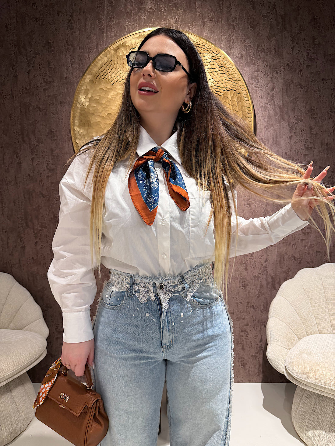 Camicia over con foulard 100% cotone - R.a. Boutique