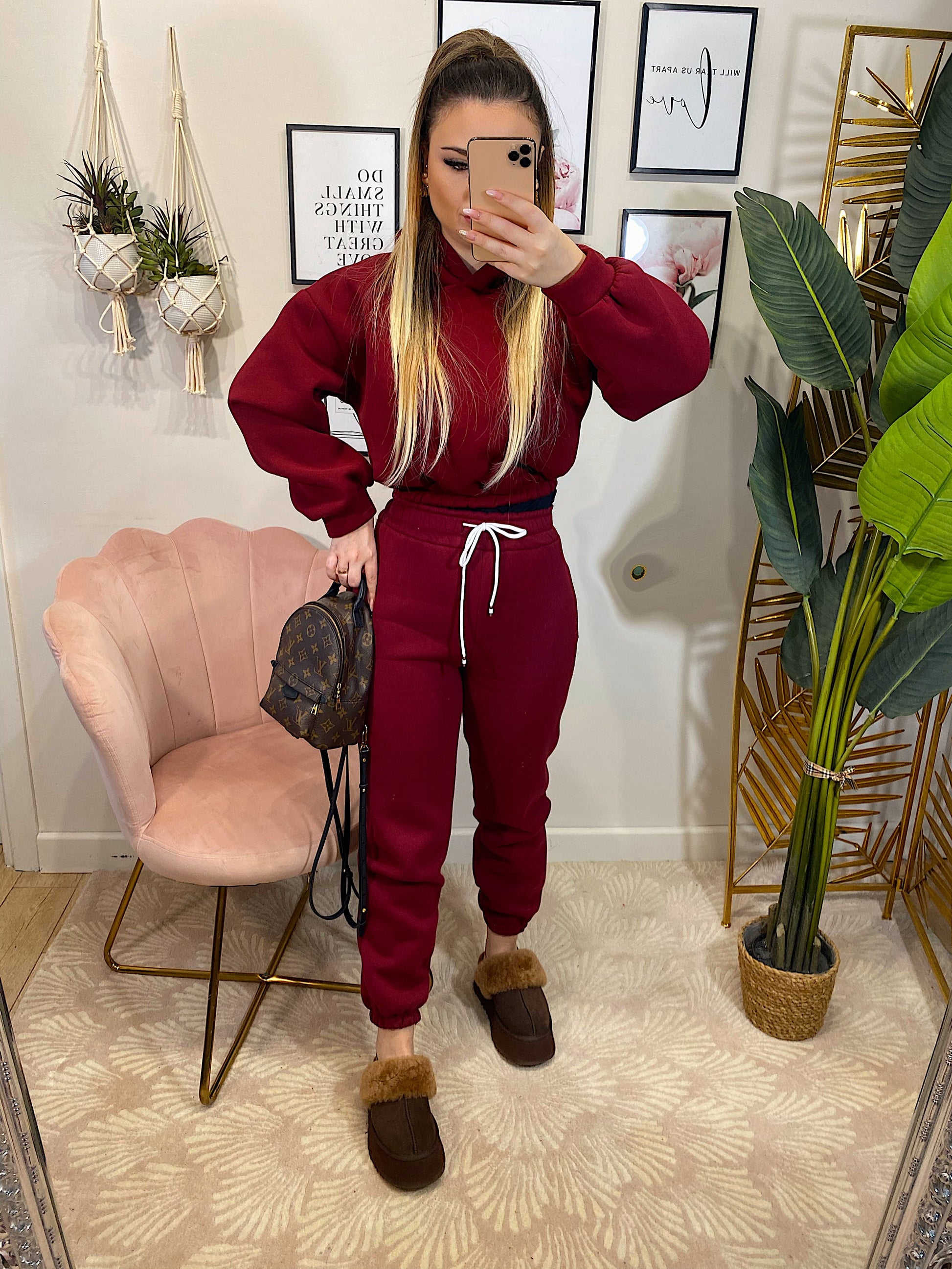 Burgundy sweatshirt and tracksuit set - Main Image