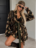 Cardigan Camouflage con Frange e Cintura - R.a. Boutique