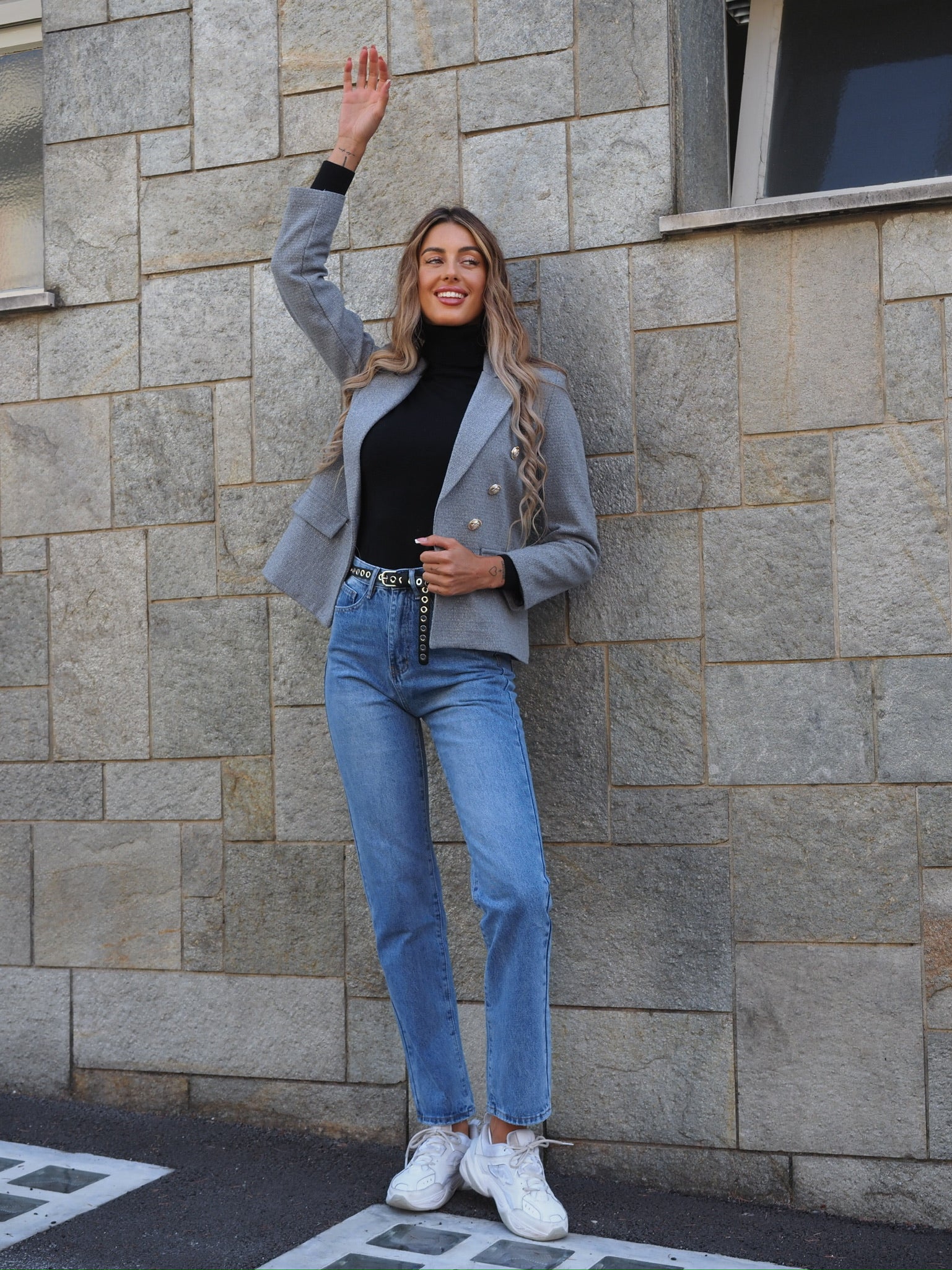 Giacca grigia con bottoni oro - R.a. Boutique 