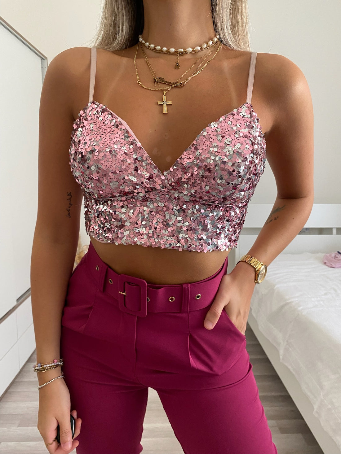 Top con paillettes rosa - R.a. Boutique 