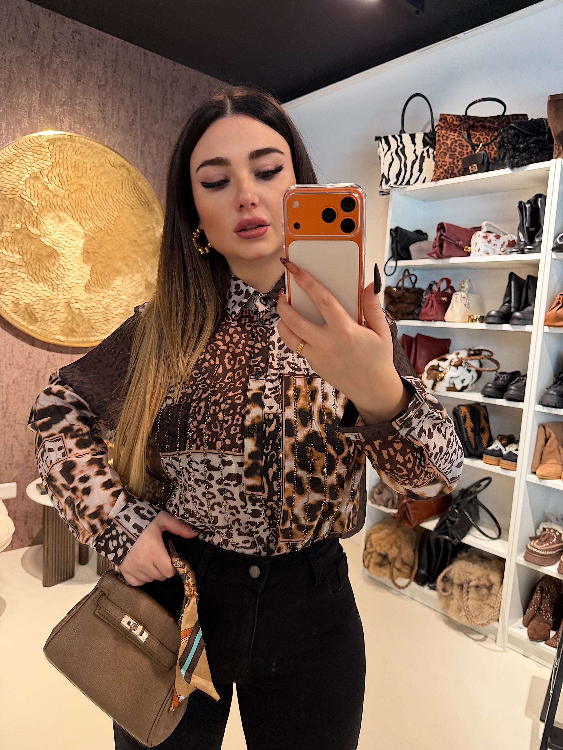 Camicia a fantasia maculata con strass - R.a. Boutique