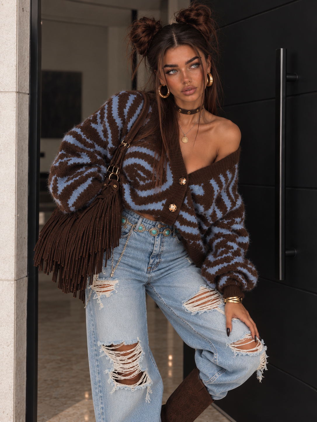 Cardigan Zebrato Marrone - R.a. Boutique