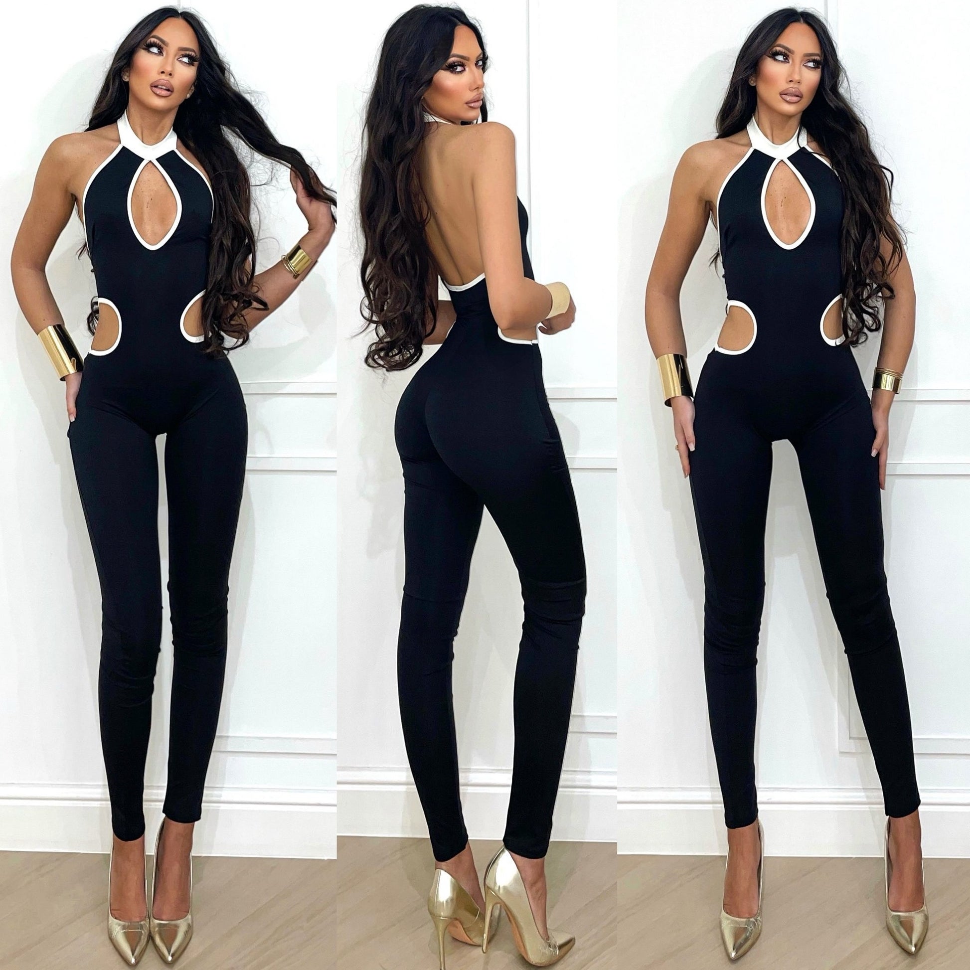 Tuta aderente con aperture bianco nero - R.a. Boutique