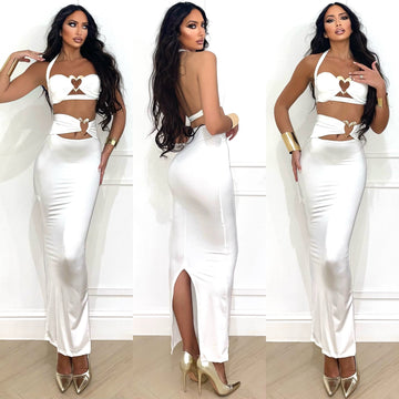 Completo top e gonna con cuori bianco - R.a. Boutique