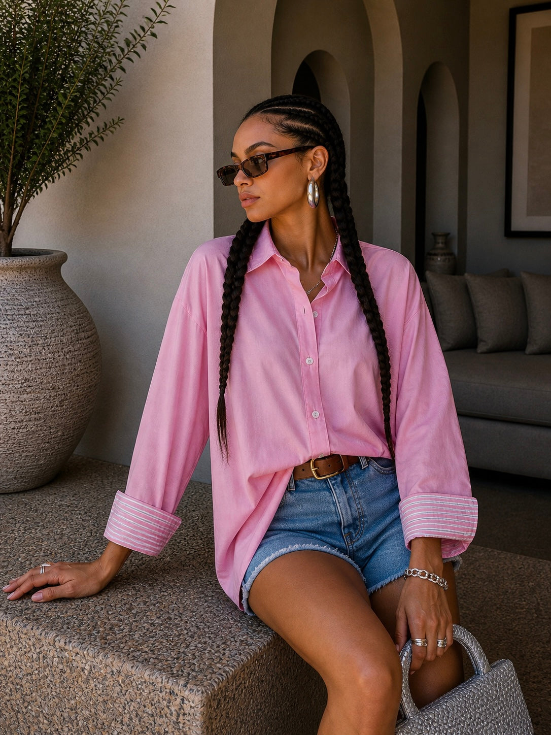 Camicia con collo e polsino a righe - R.a. Boutique
