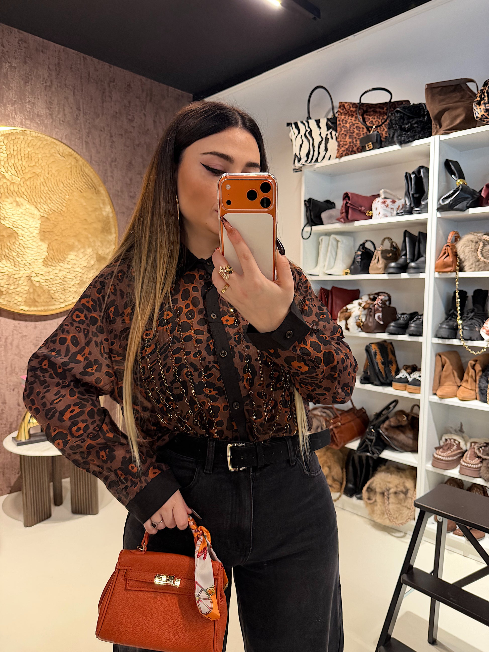 Camicia a fantasia maculata con strass - R.a. Boutique