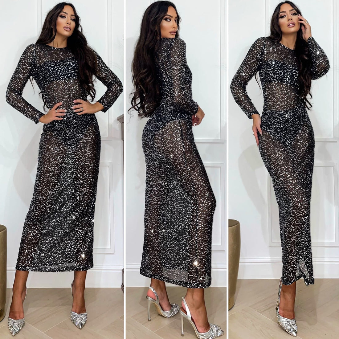 Abito in velo con paillettes argento - R.a. Boutique 