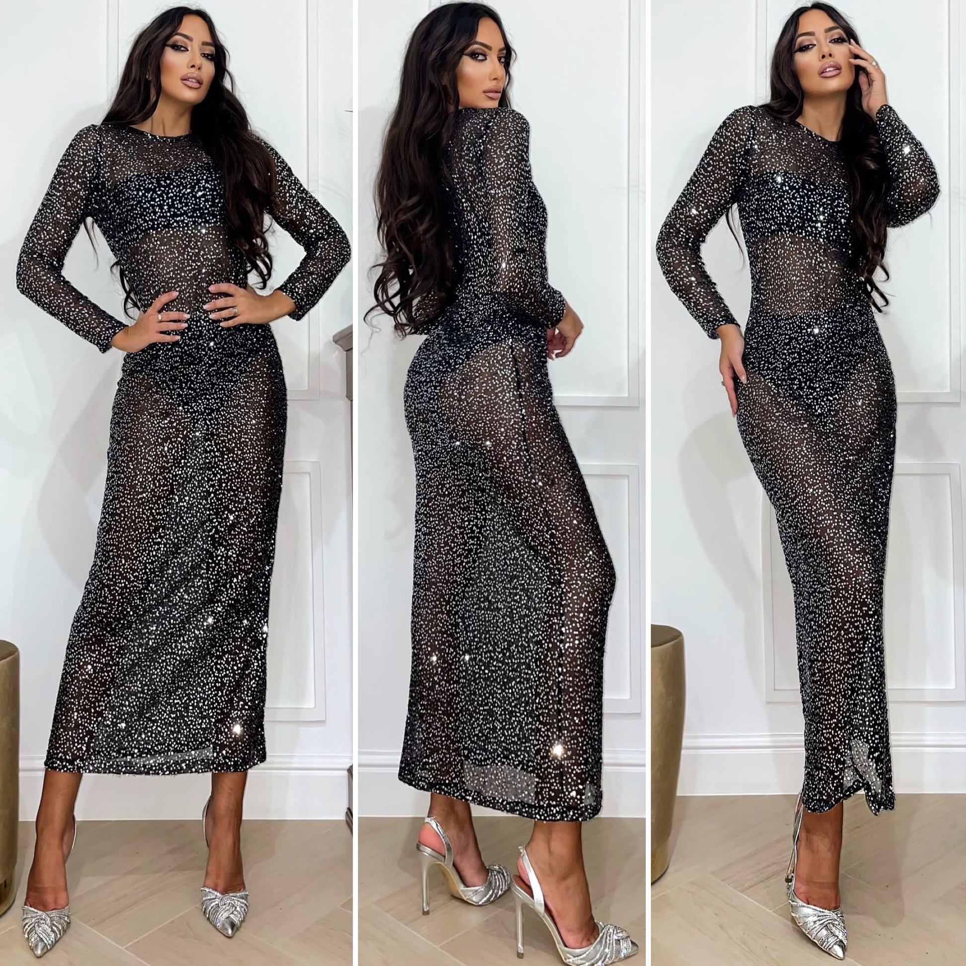 Abito in velo con paillettes argento - R.a. Boutique 