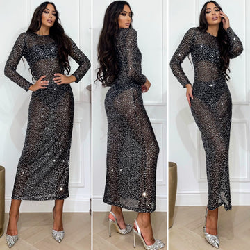 Abito in velo con paillettes argento - R.a. Boutique 