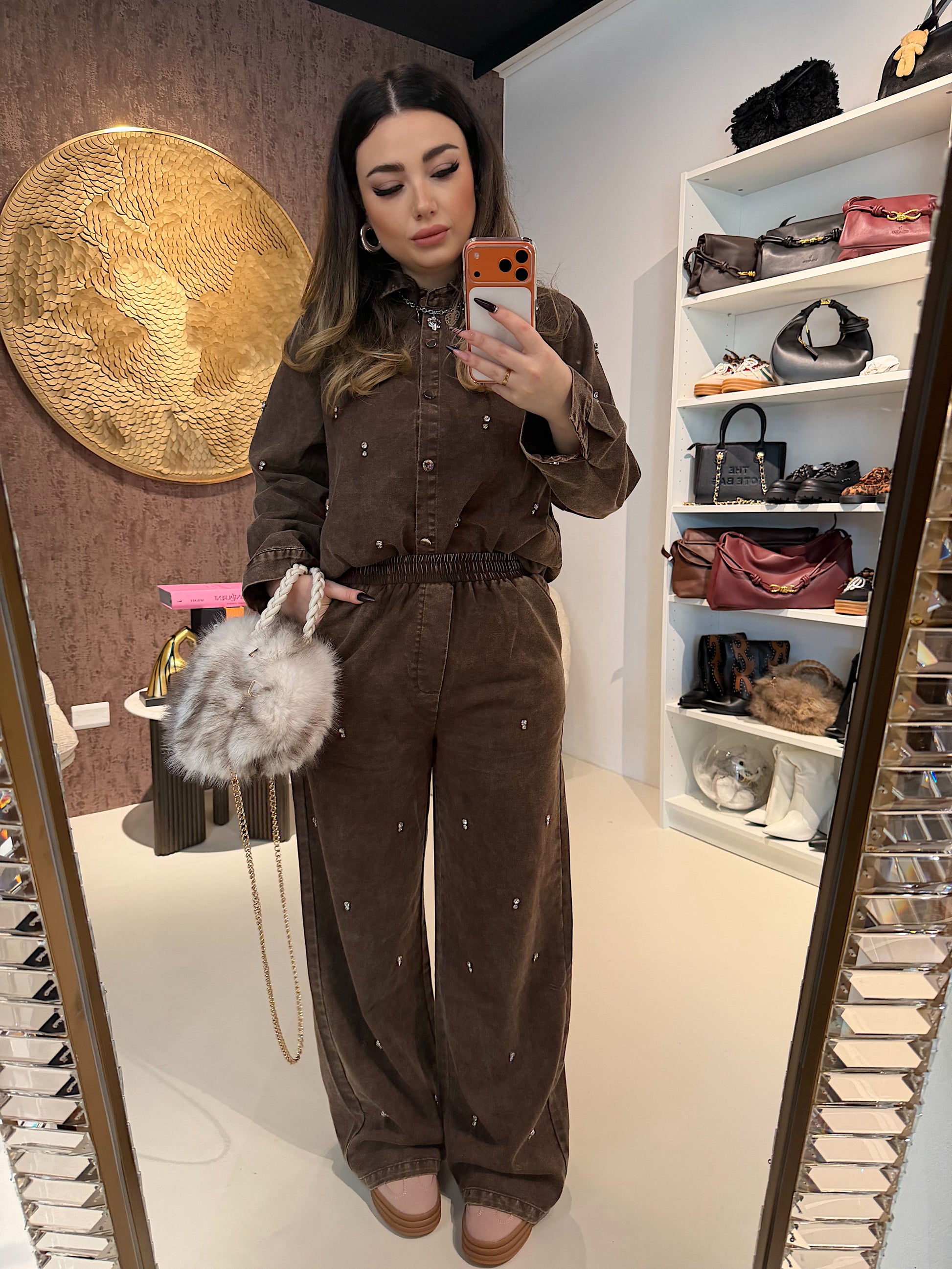 Completo denim dark con strass - R.a. Boutique