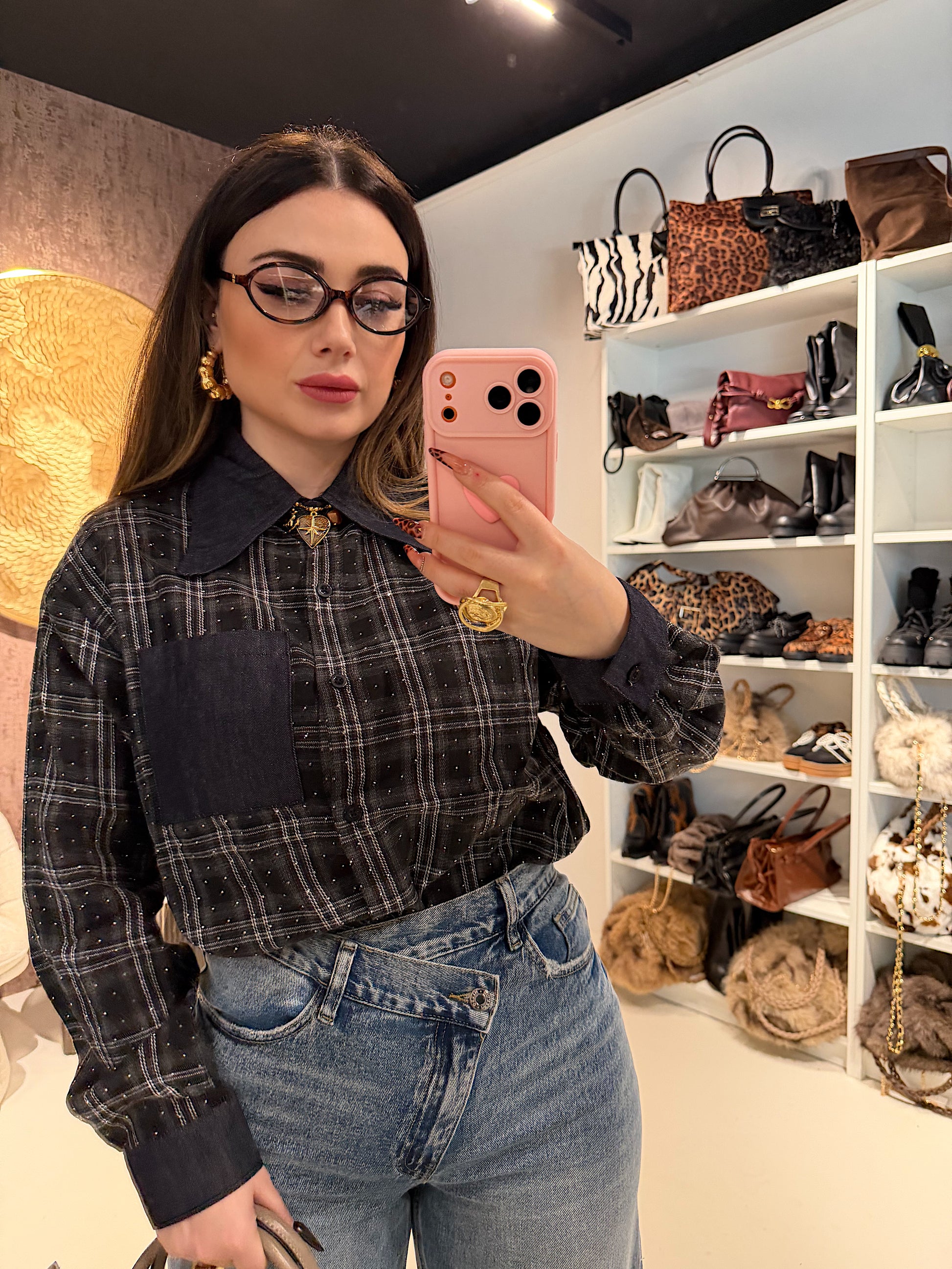 Camicia a quadri con brillantini ￼ - R.a. Boutique