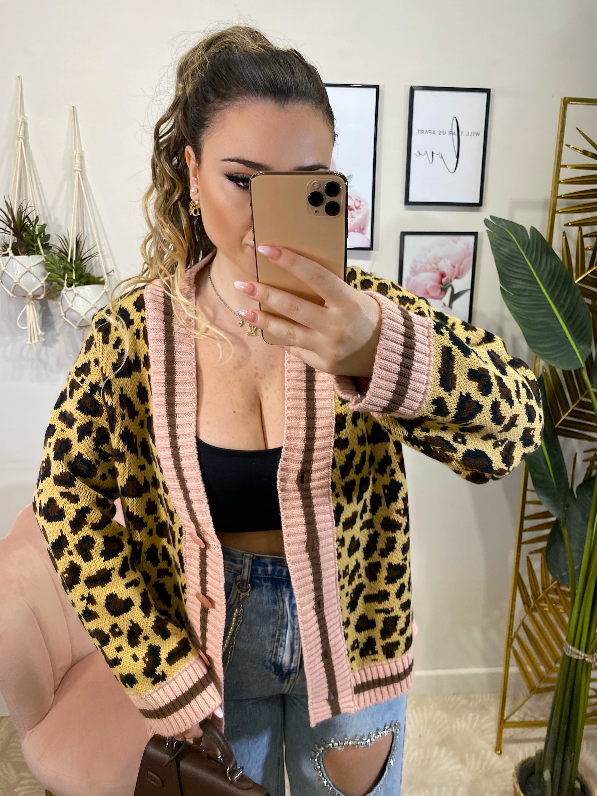 Cardigan animalier rosa - R.a. Boutique 