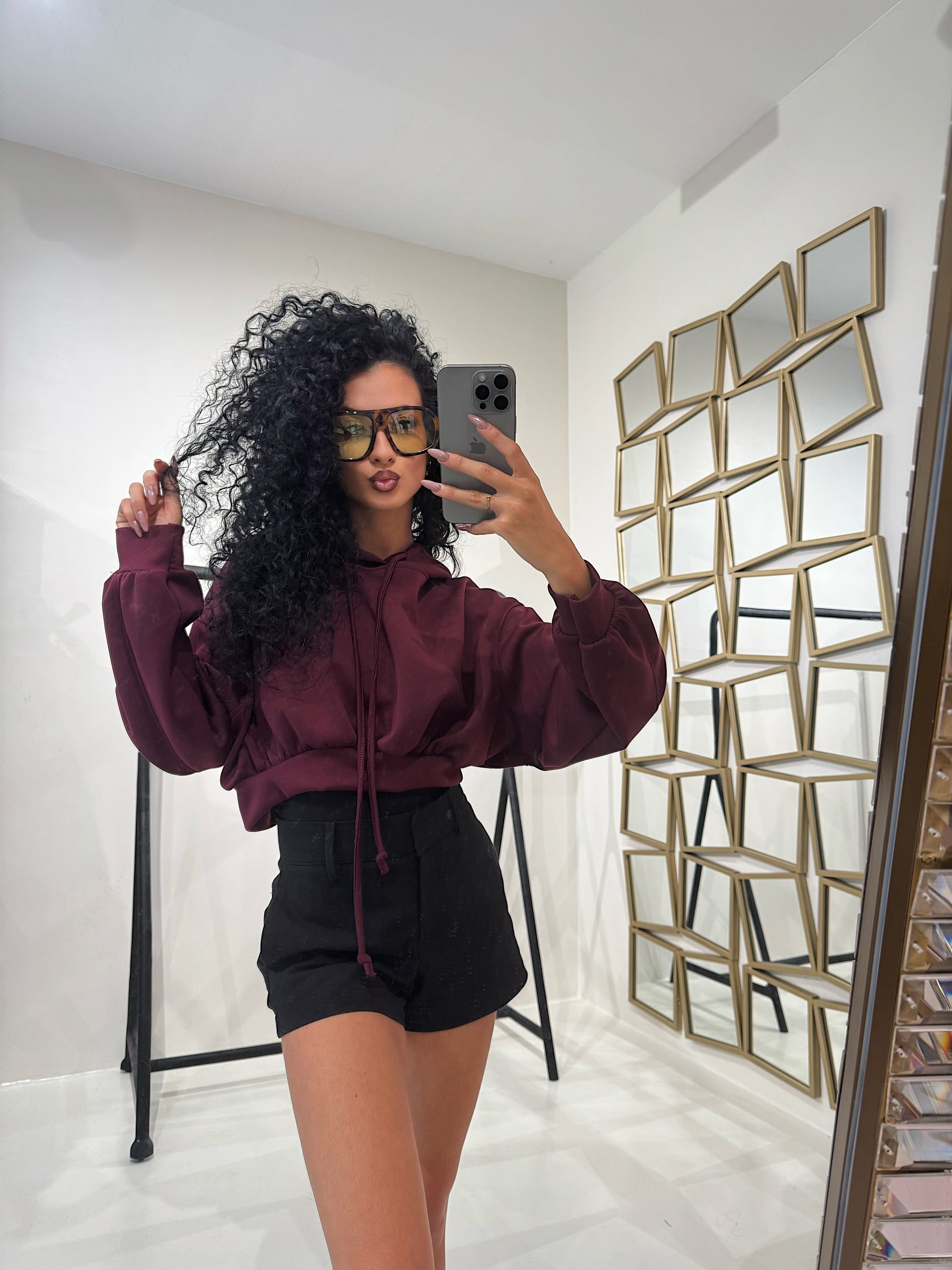 Felpa cropped con cappuccio - R.a. Boutique