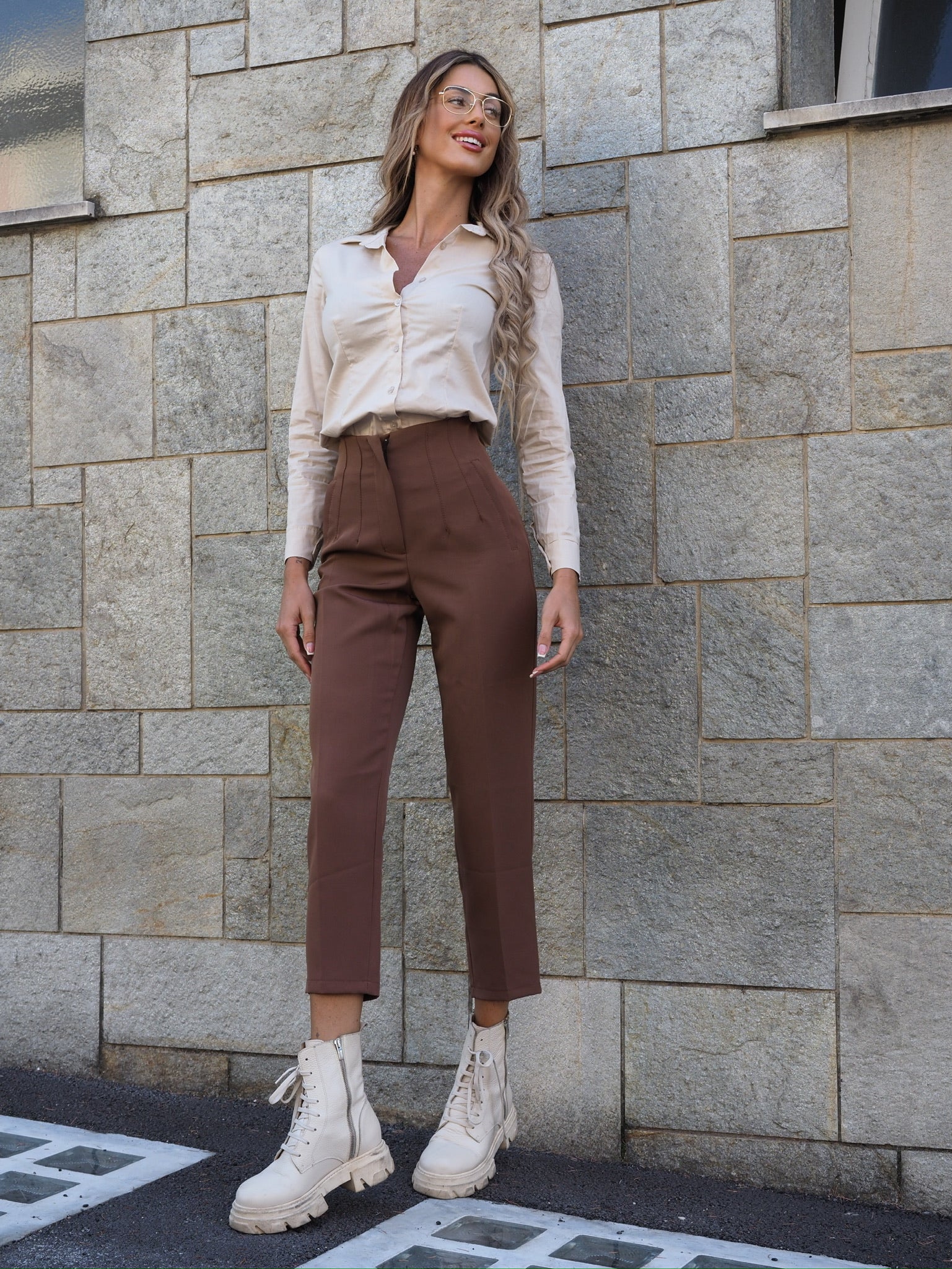 Pantalone vita alta choco - R.a. Boutique 