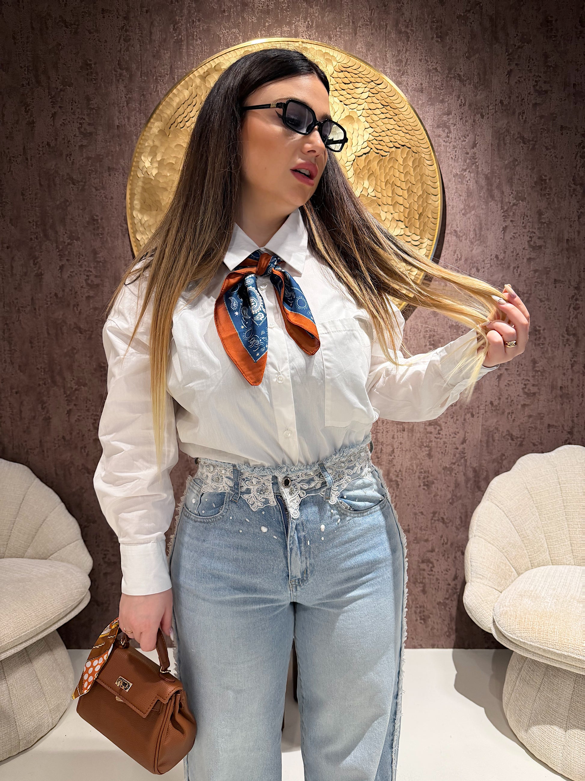 Camicia over con foulard 100% cotone - R.a. Boutique