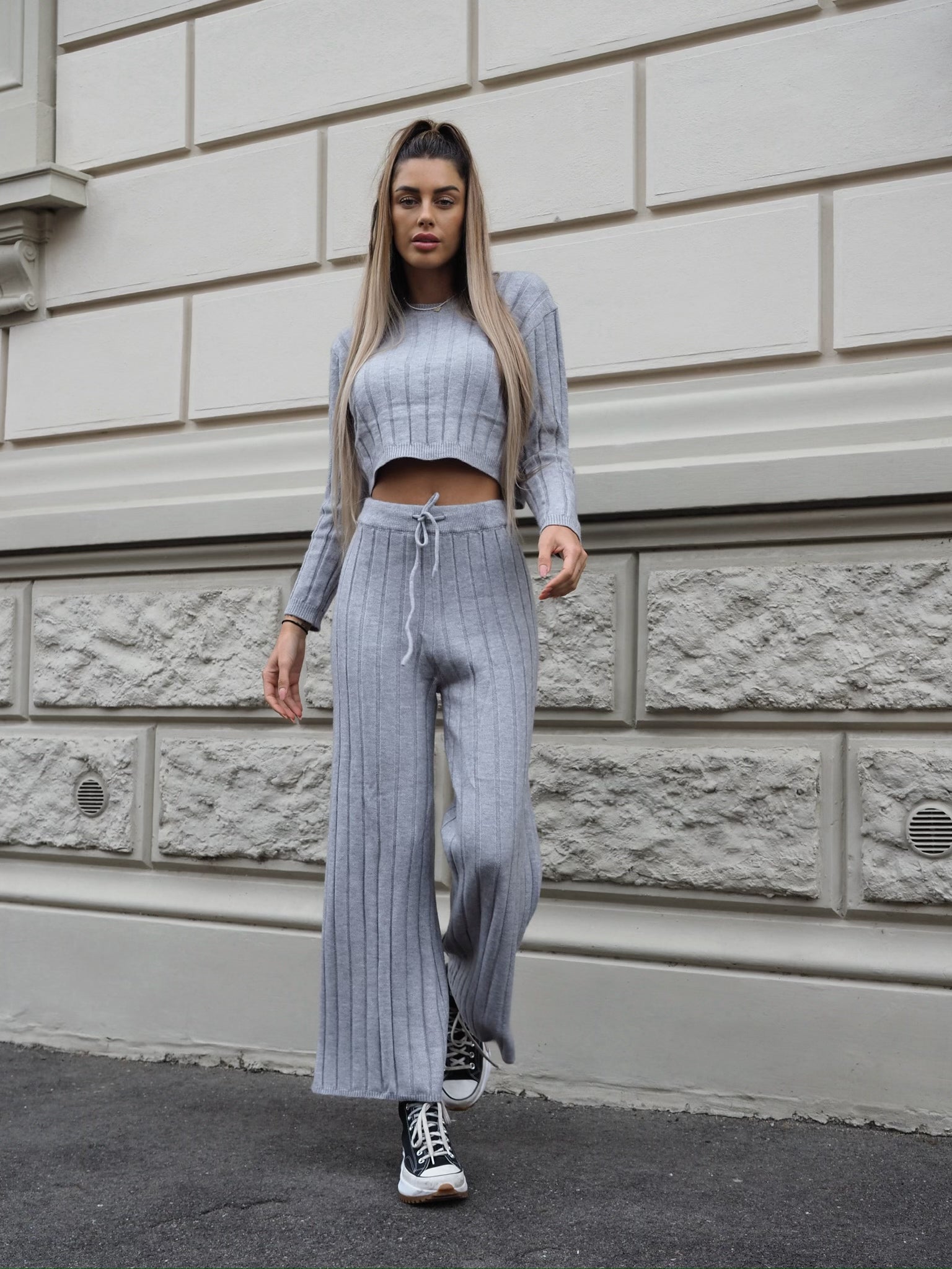 Completo maglia e pantalone grigio a righe - R.a. Boutique 