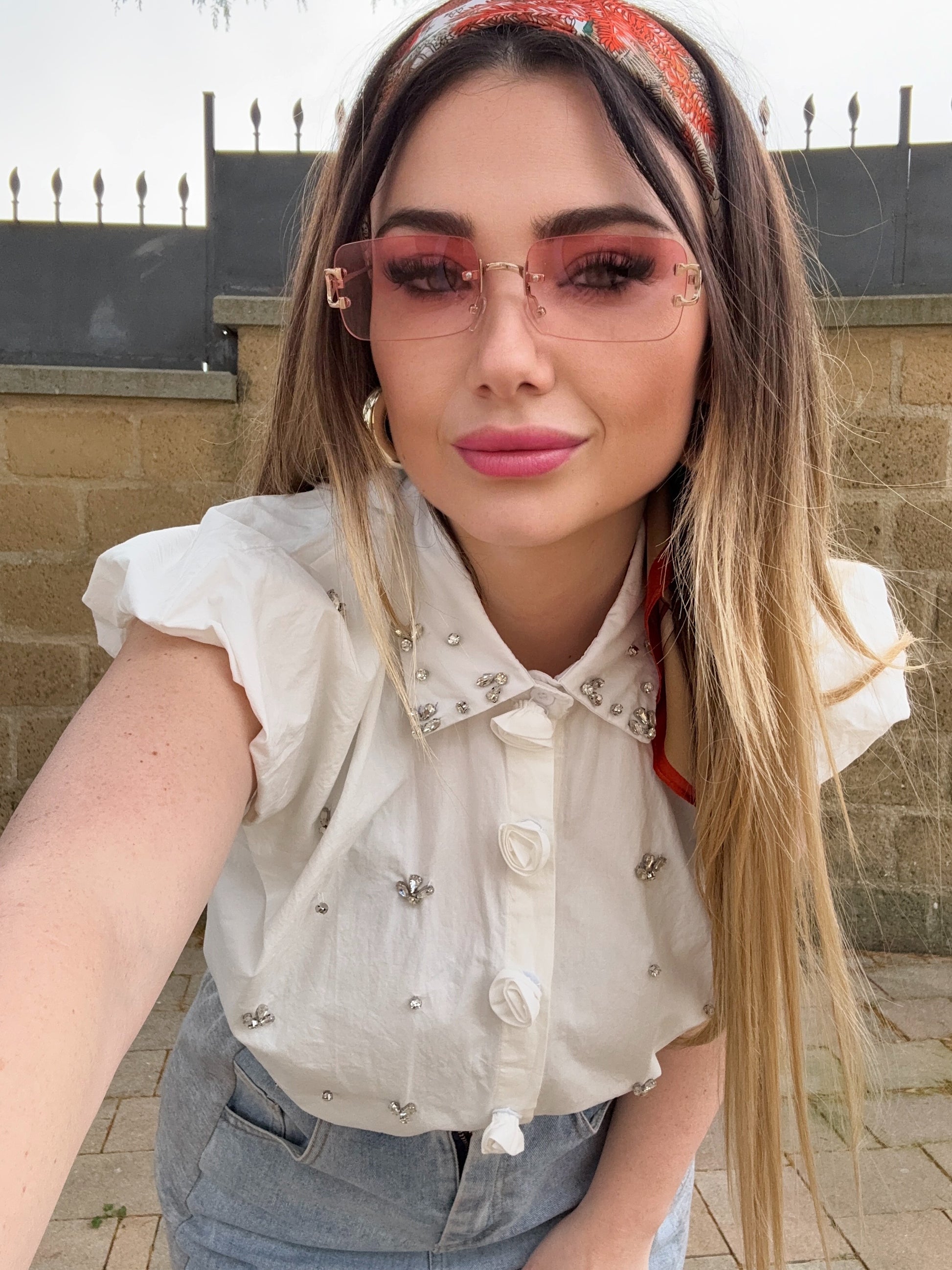 Camicia con rose e Strass - R.a. Boutique