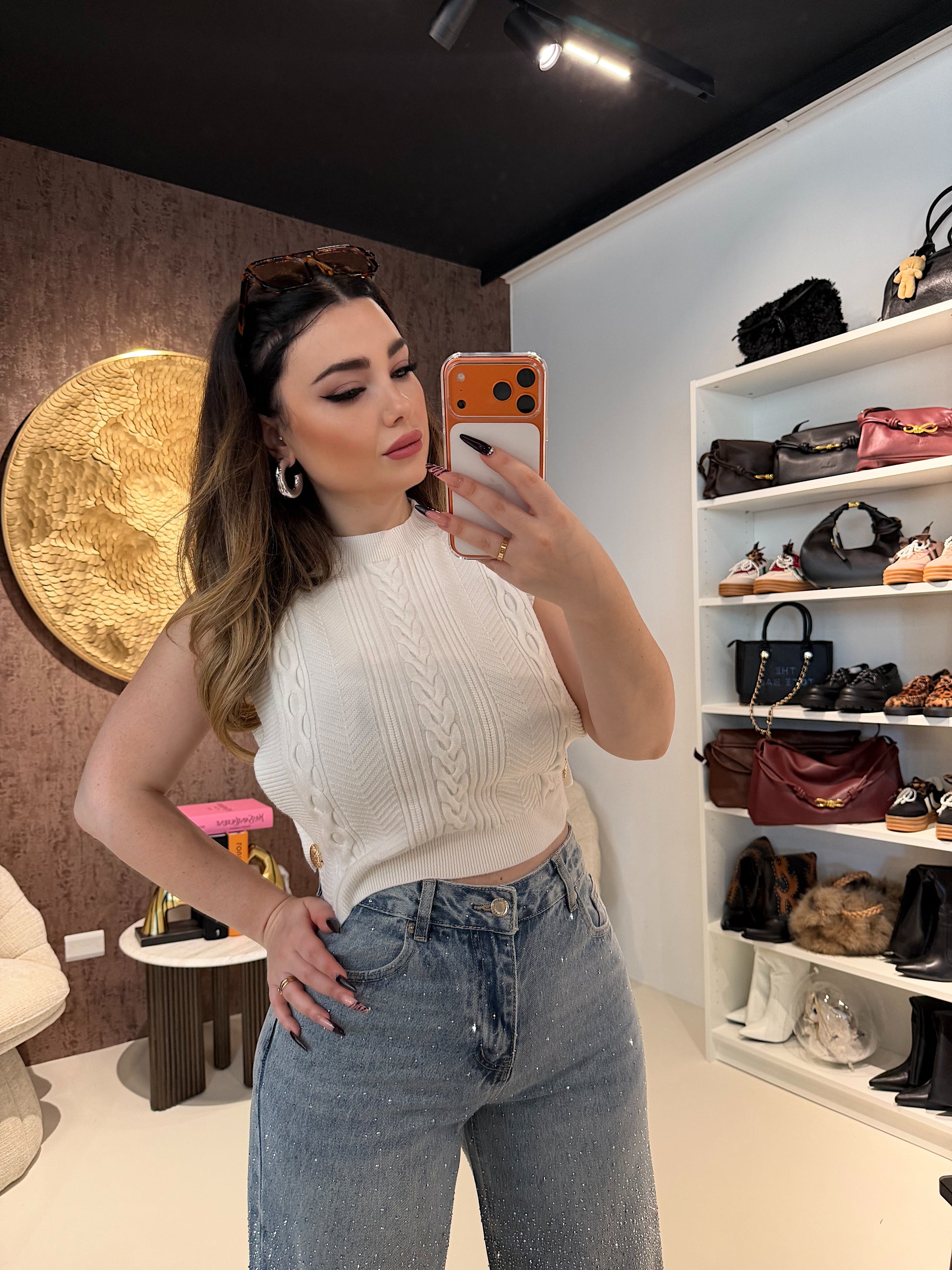 Smanicato crop a trecce con bottoni oro - R.a. Boutique