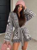 Cardigan Bandana con Frange e Cintura – Grigio - R.a. Boutique