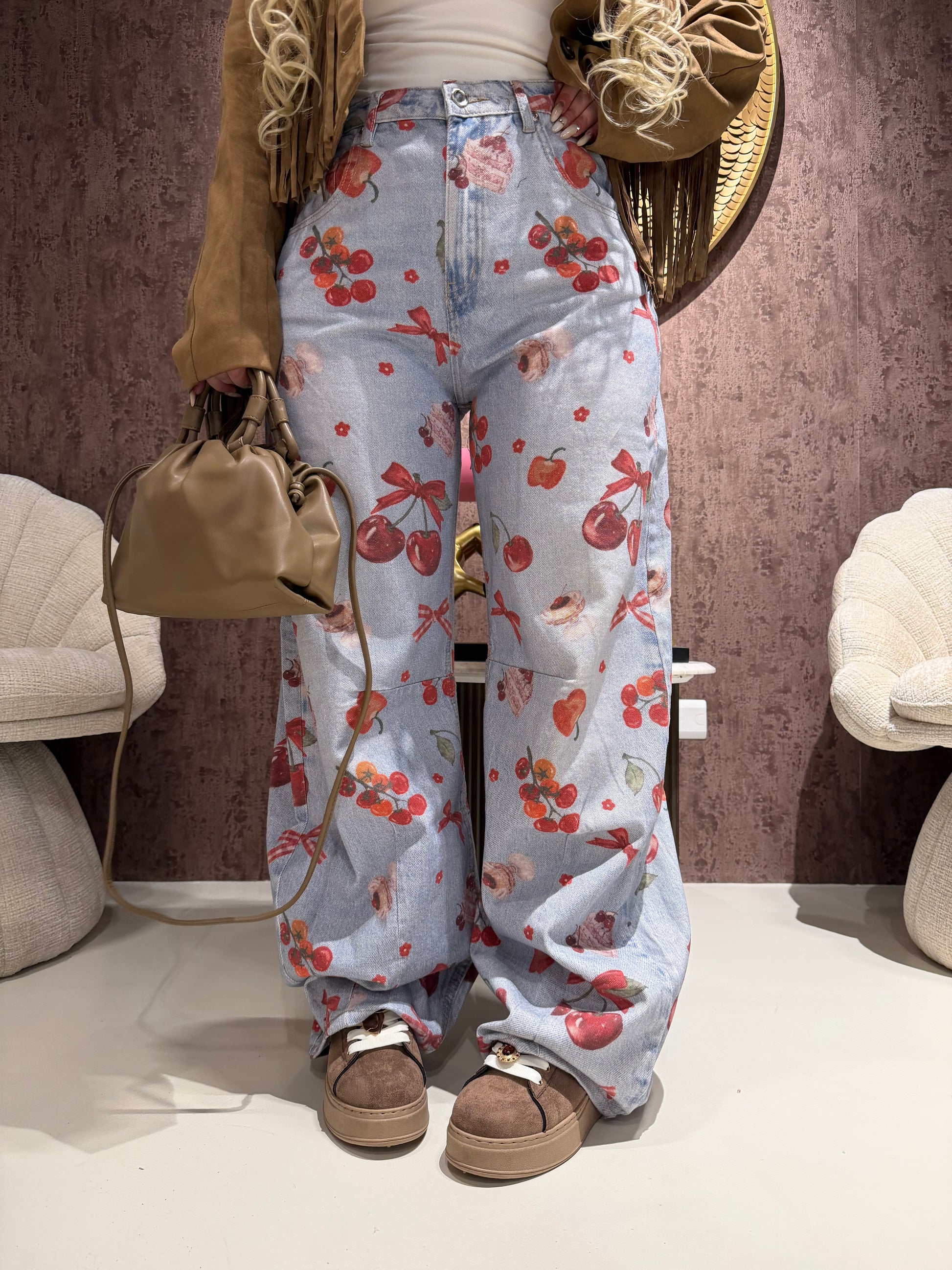 Jeans Stampa Cherry & Bow - R.a. Boutique
