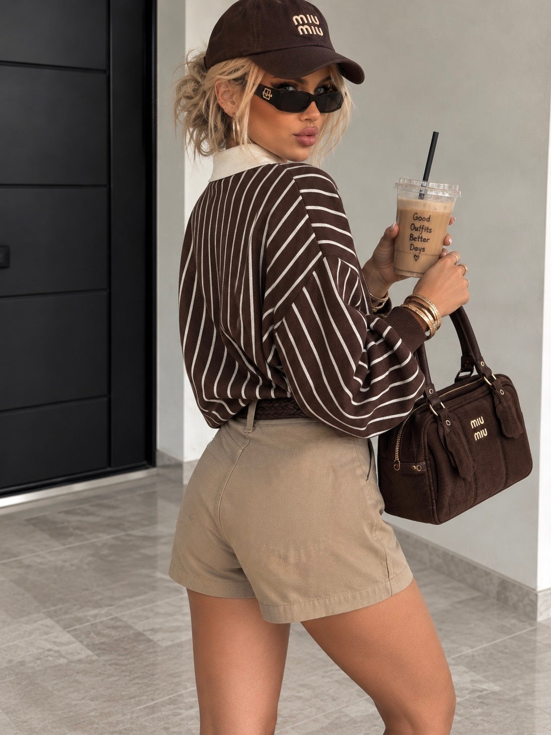 Maglia Polo Teddy a Righe Marrone