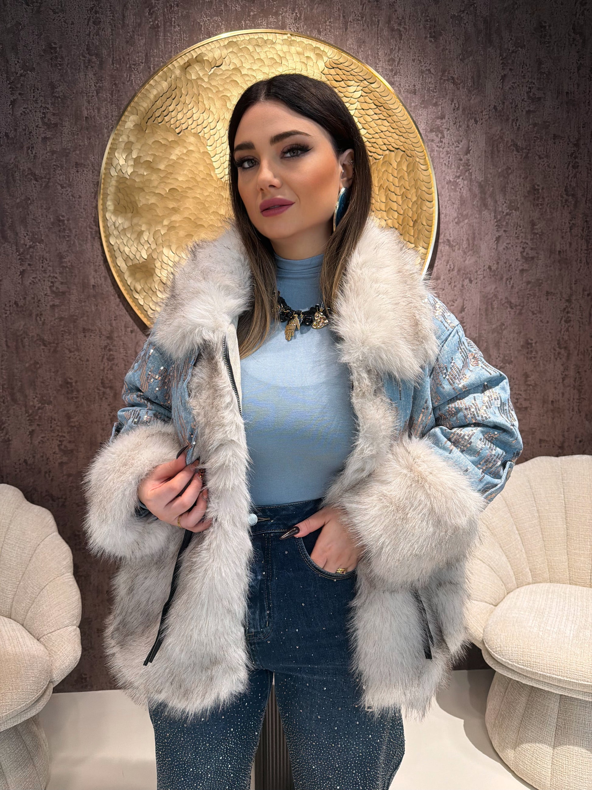 Pelliccia Denim sparkle - R.a. Boutique