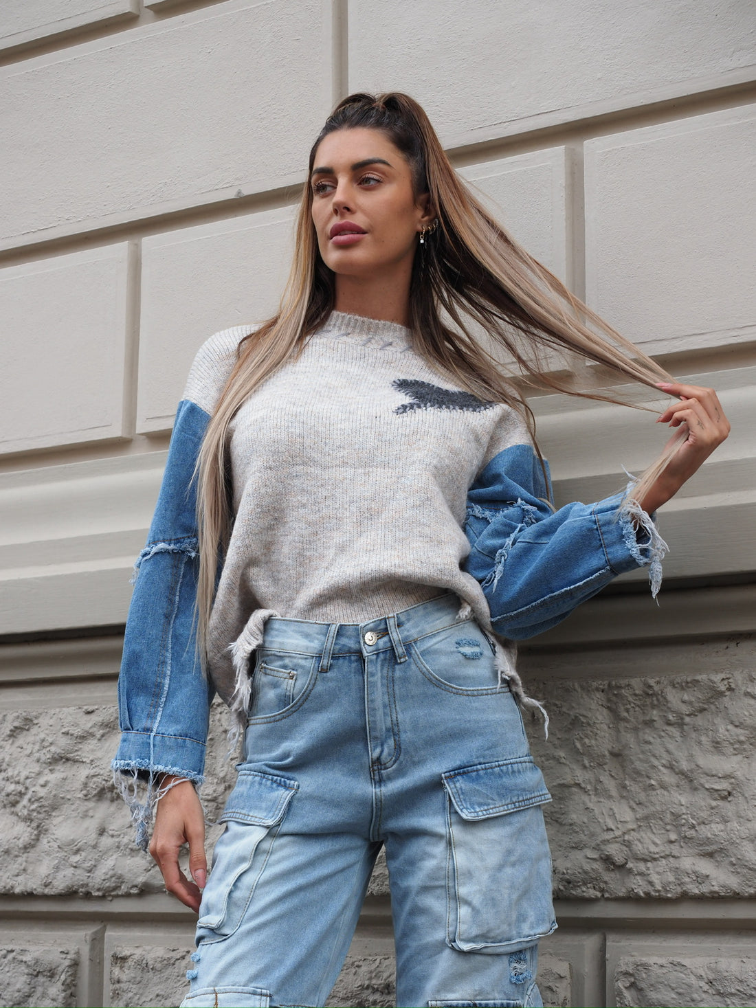 Maglione over con dettaglio in jeans - R.a. Boutique 